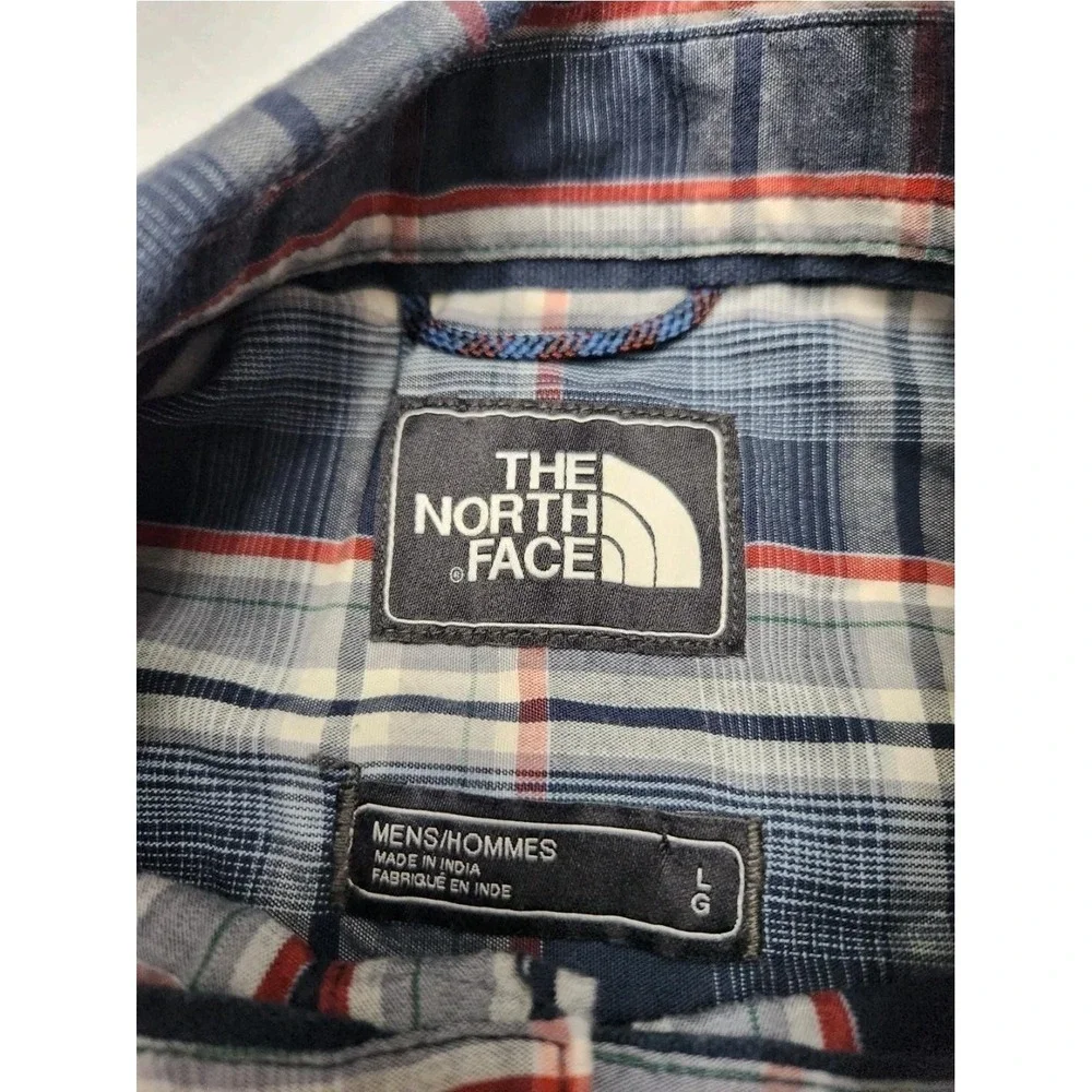 North Face Shirt Mens Large Blue‎ Red Plaid Short Sleeve Button Up Outdoor